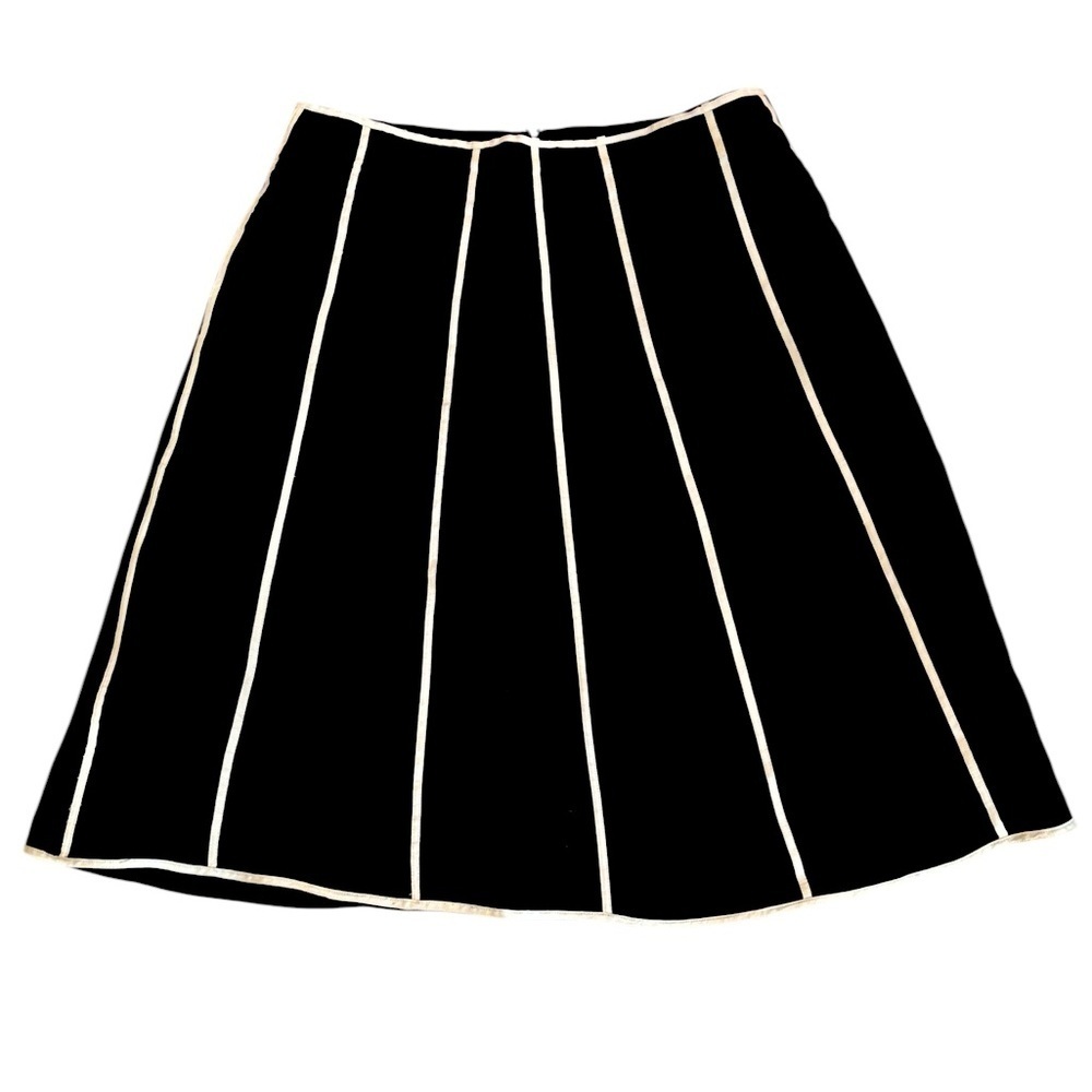 Anne Carson Black & White A-Line Skirt with Back Zipper Size Large 100% Ramie